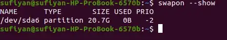 swapon --show output