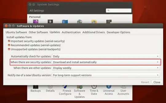 screenshot of Download and install automatically security updates
