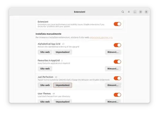 Extensions menu