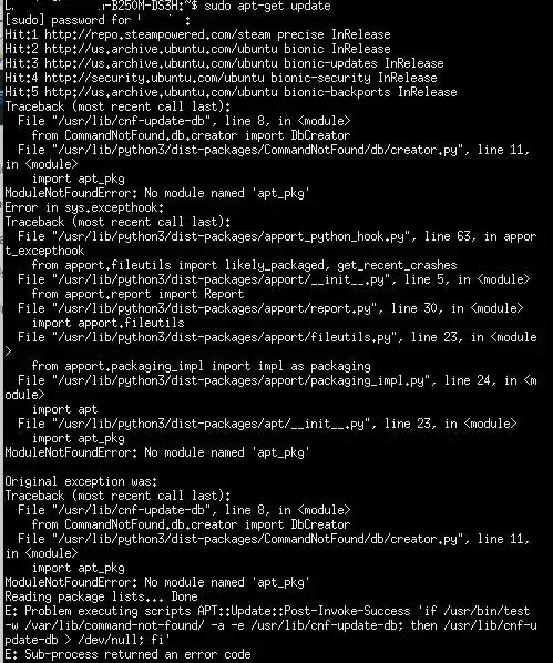 Screenshot of error