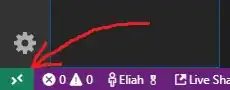 "Open a remote window" button on the lower-left corner of Visual Studio Code - in the default color scheme, this button is white on green