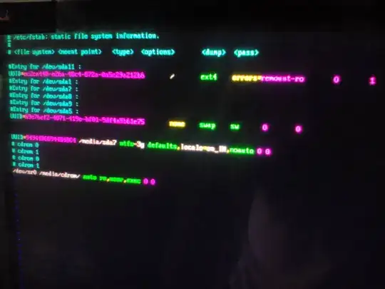 fstab contents with syntax highlighting - appears to be vim, not output of cat file as stated