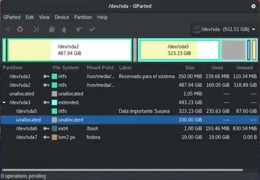 GParted screenshot