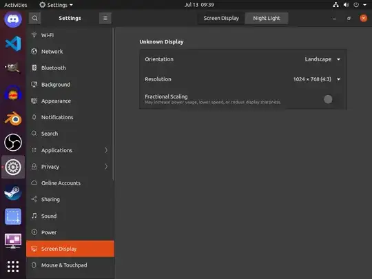 Screenshot of display settings