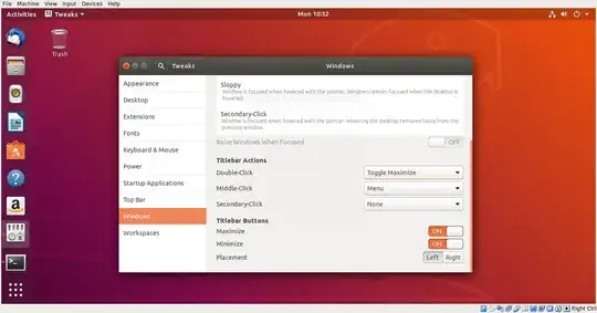 screenshot of GNOME Tweak Tool Windows menu