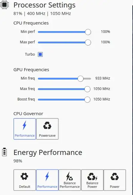 Processor settings