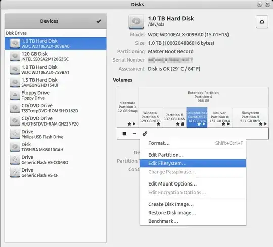 Gnome Disks option menu