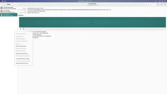 Disks - showing options available for the drive