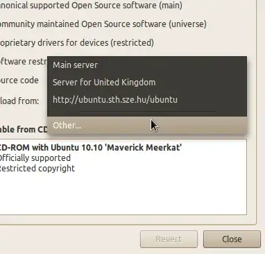 Server selection menu