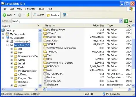 widnows explorer screen shot