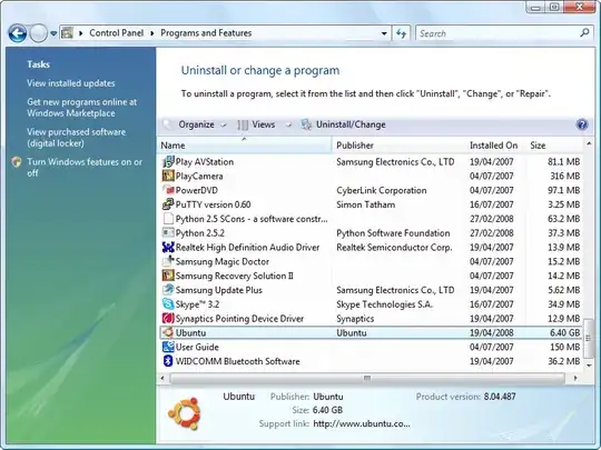Programs and Features with Ubuntu highlighted