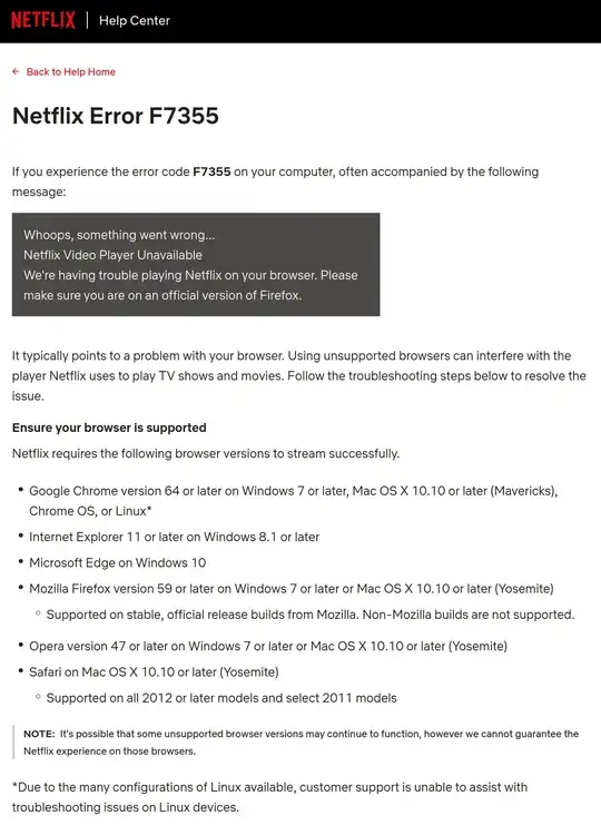 Netflix Error Message Page
