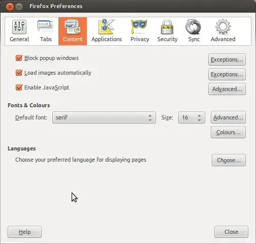 Firefox preferences