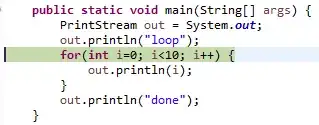 debugger highlighting the full line