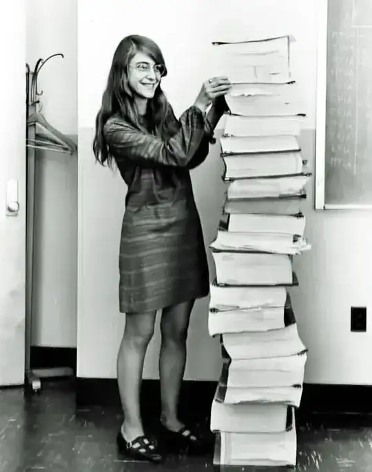 Margaret Hamilton next to NASA code