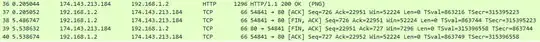 Wireshark capture of TCP termination