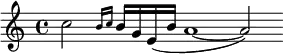 \relative c''{\set Staff.midiInstrument = #"harmonica"\clef treble\cadenzaOn  c2\grace { b16[c] } [b g e (b'] a1~a2) } 