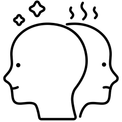 Line drawing of happy face with another angry face behind