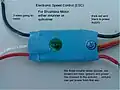 another ESC showing separate red and black wires going to the right that power the ESC and motor