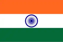 The national flag of India, with three horizontal stripes and a 24-spoke wheel in the centre.