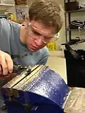 Andrew grinding down the joint.