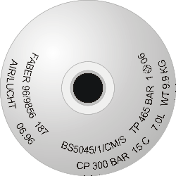 Stamp markings on an Italian manufacture steel 6 l 300 bar cylinder